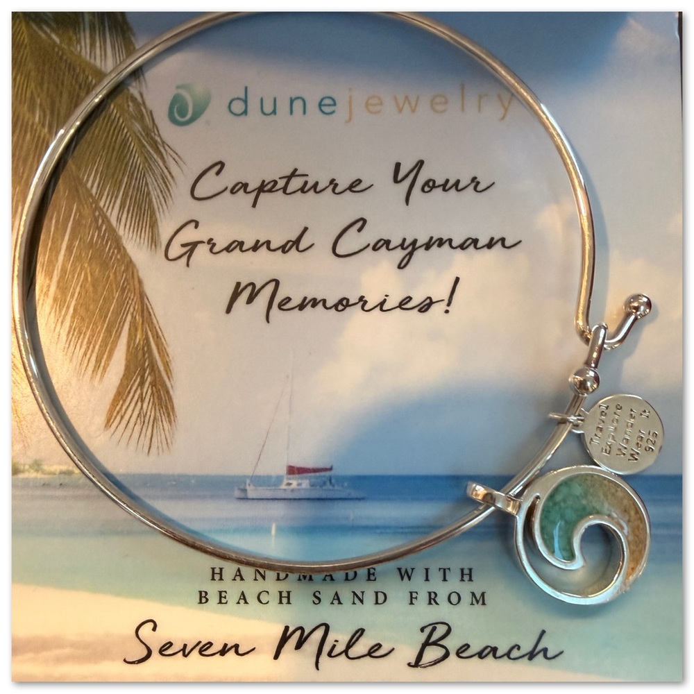 Dune Jewelry SS .925 Beach Sand & Turquoise Wave Bangle - Grand Cayman 🩵🏝️🌊